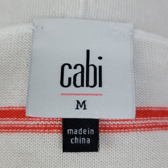 CAbi Orange And White Striped Stroll Long Open Face Cardigan/Duster Sweater Sz M - Picture 13 of 15